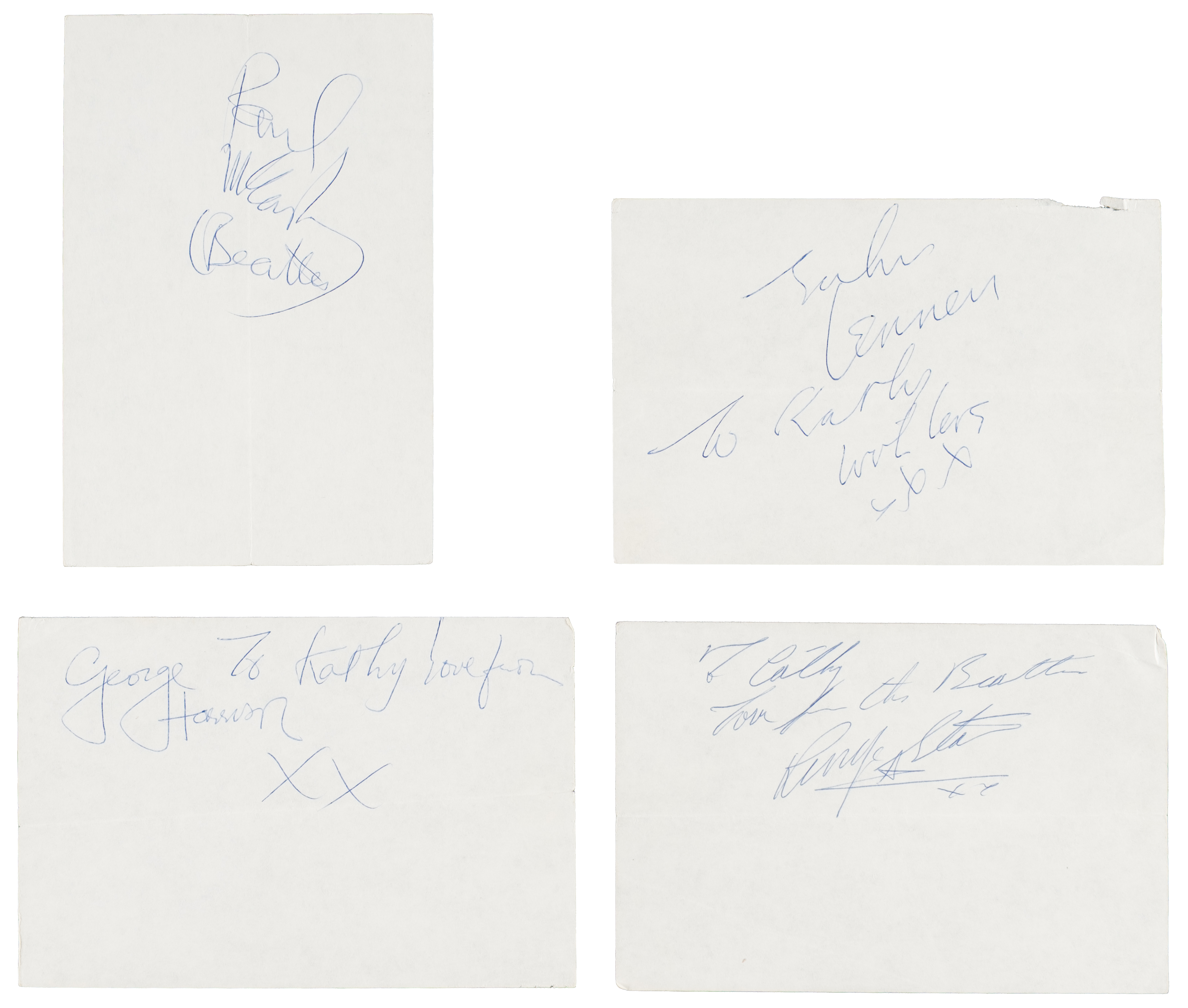 Four autographs addressed to fan 'Kathy' Salt which are going up for auction