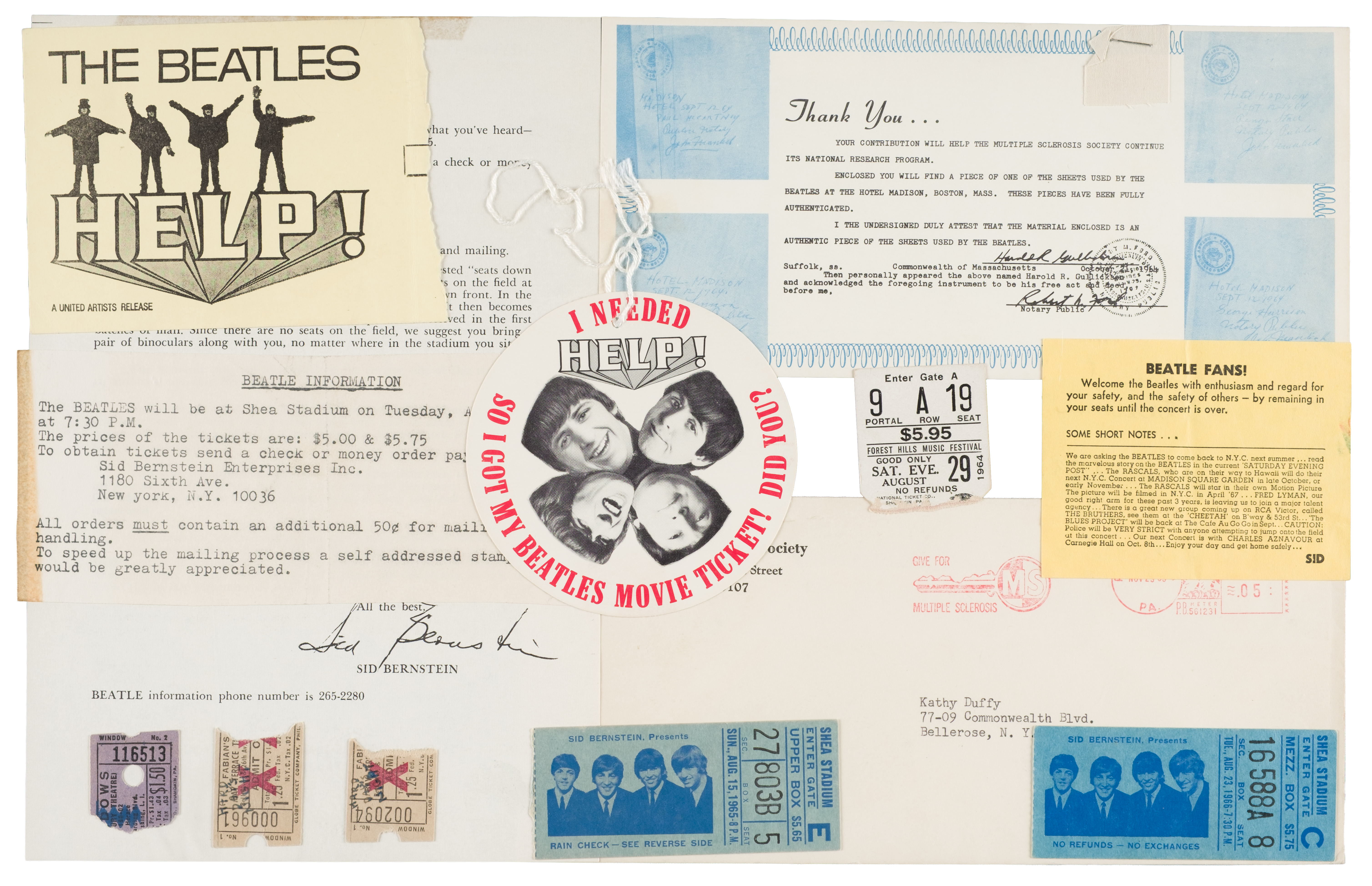 Beatles memorabilia including ticket stubs which are going up for auction