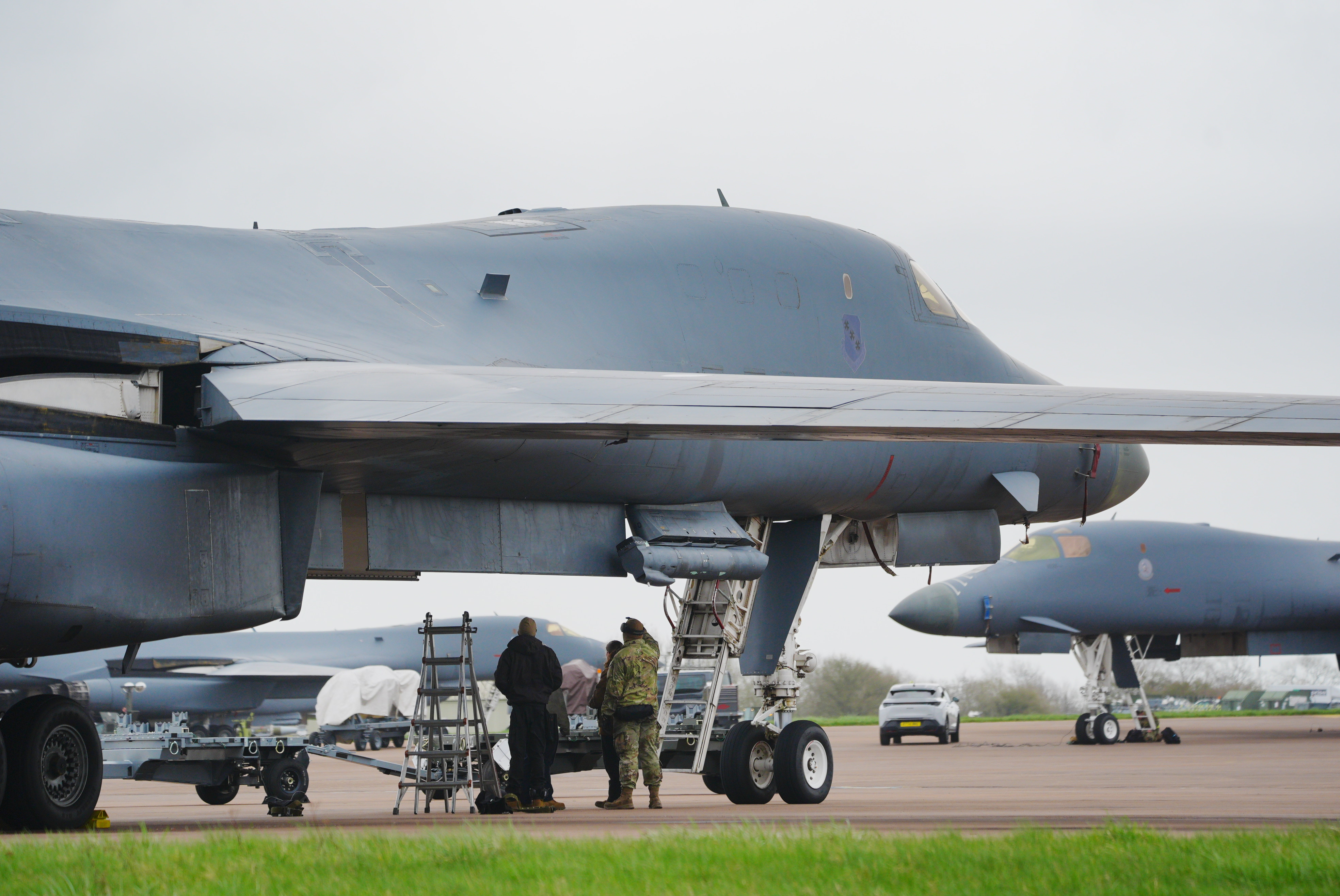 A view of a US B1 bomber on the ground at RAF Fairford