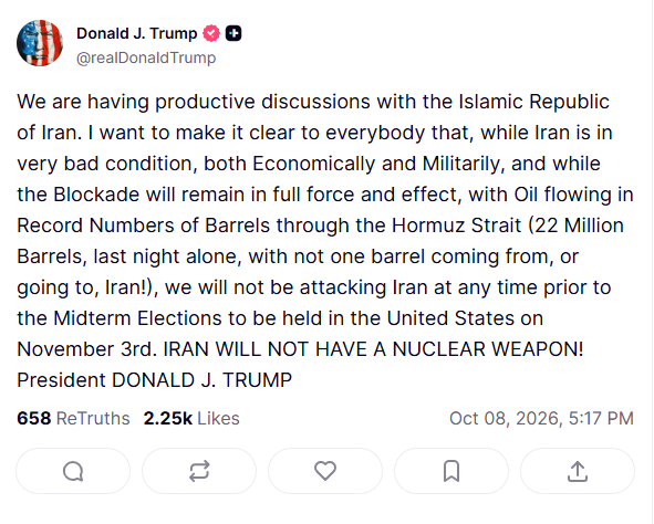 Mr Trump's post on Truth Social
