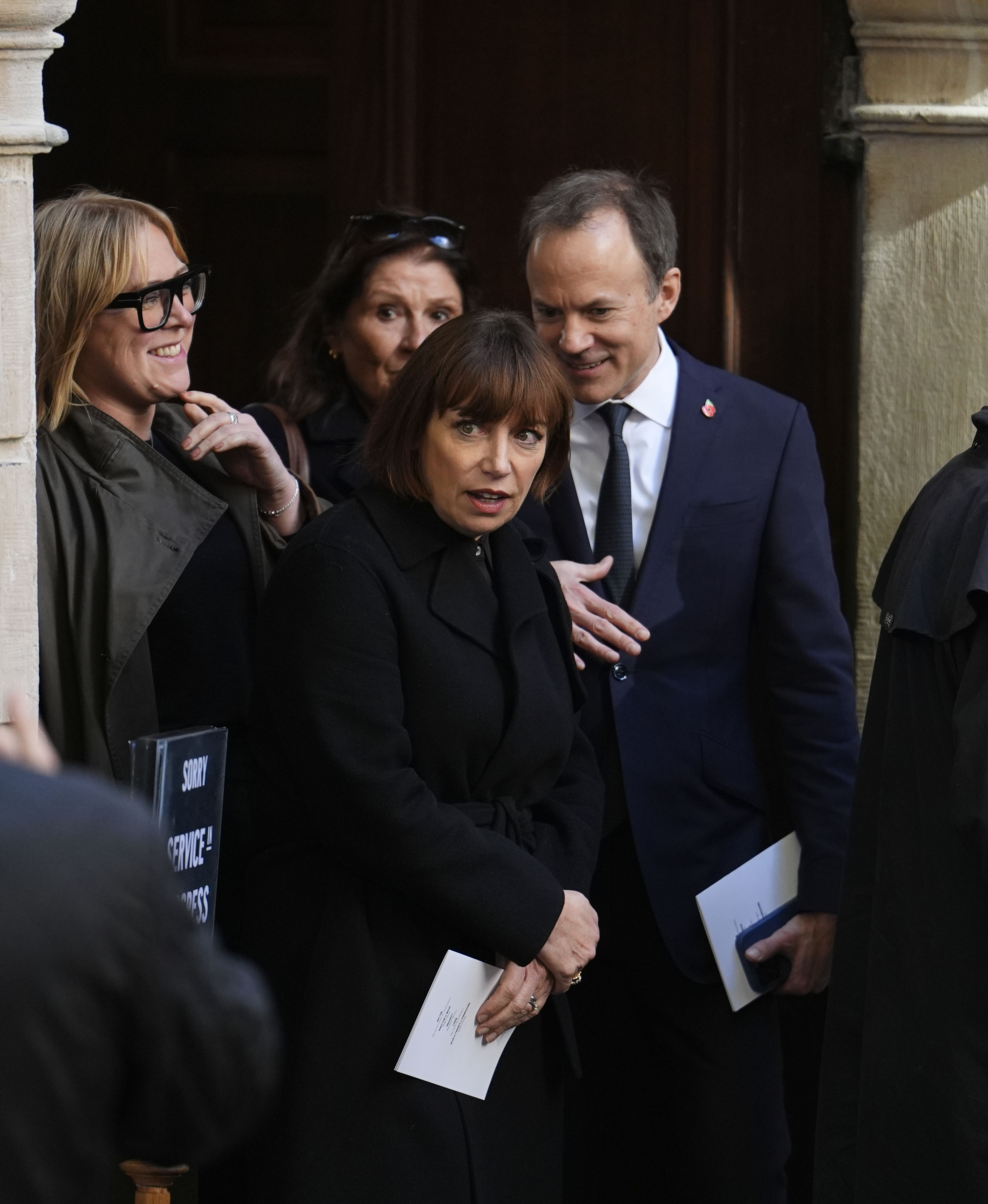 Beth Rigby (centre) leaves St Bride's Church in London after a memorial for Dermot Murnaghan
