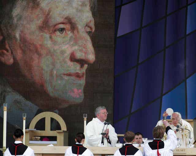 Pope Benedict XVI, right, celebrates a beatification Mass for Cardinal John Henry Newman in Birmingham on September 19 2010