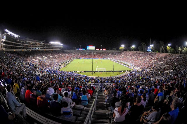 Fans fill the Rose Bowl ahead of a match