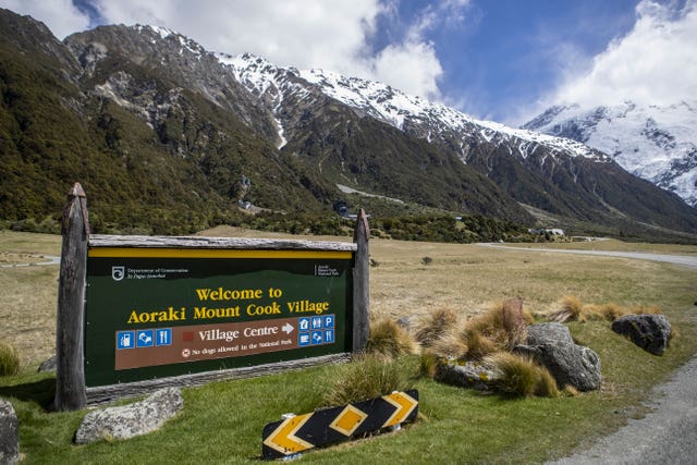 A sign at the entrance to Aoraki/Mt Cook National Park