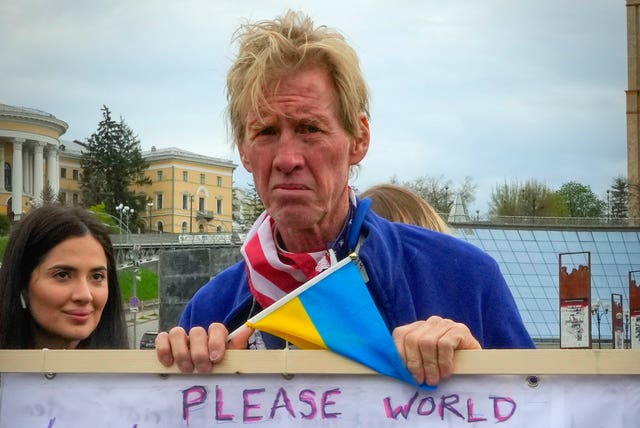 Ryan Wesley Routh attends a rally in central Kyiv, Ukraine, in April 2022