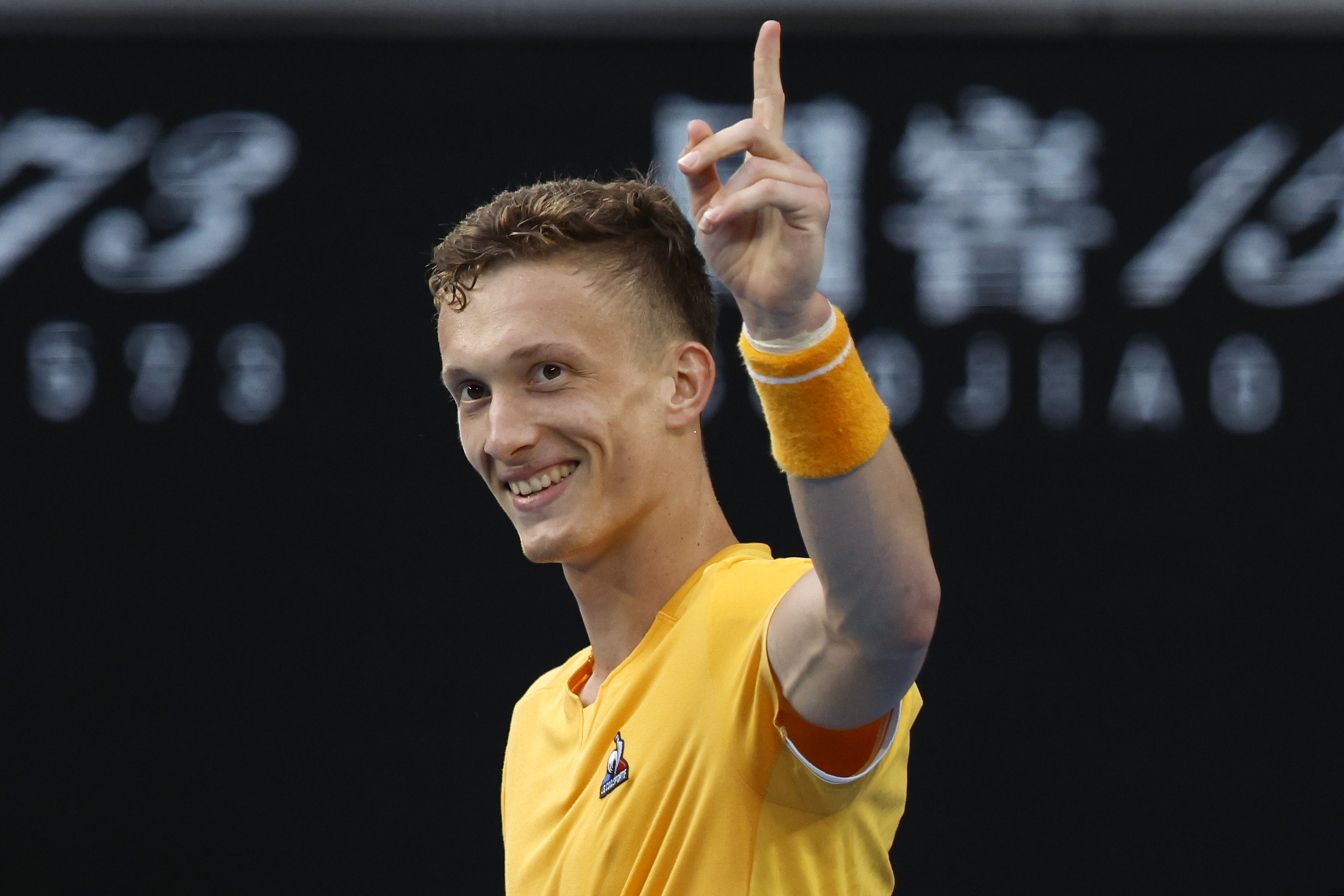 Jiri Lehecka celebrates beating Felix Auger-Aliassime