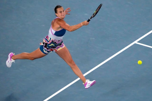 Aryna Sabalenka strikes a forehand