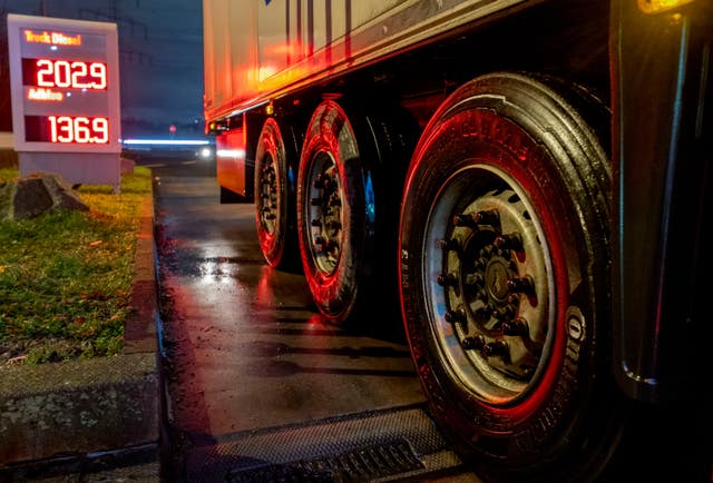 A lorry at a petrol station in Frankfurt, Germany