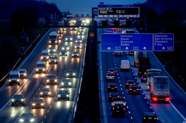 Cars and lorries on a motorway in Frankfurt, Germany