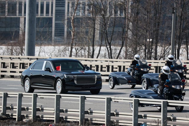 Chinese President Xi Jinping’s motorcade drives from the Vnukovo-2 government airport outside Moscow, Russia