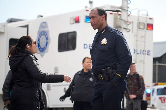 Denver police chief Ron Thomas outside East High School