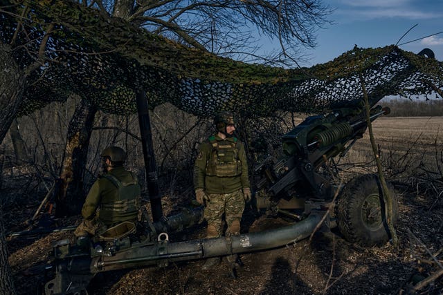 Ukrainian soldiers on the front line in Bakhmut