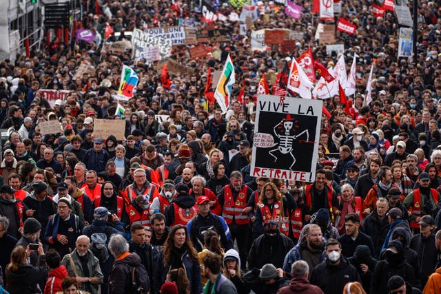 Protesters march during a rally in Nantes, western France, on Thursday
