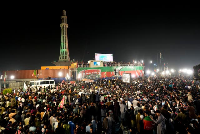 Supporters of Mr Khan attend the rally