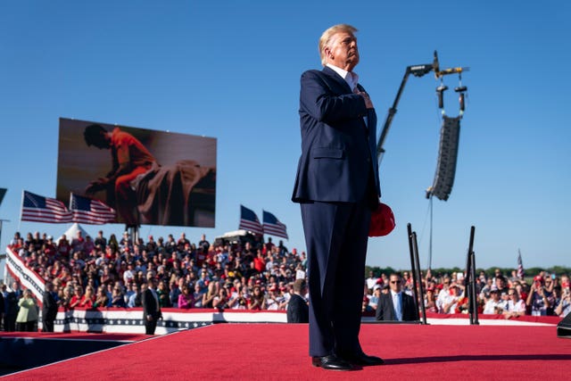 Former president Donald Trump during a campaign rally at Waco Regional Airport in Texas
