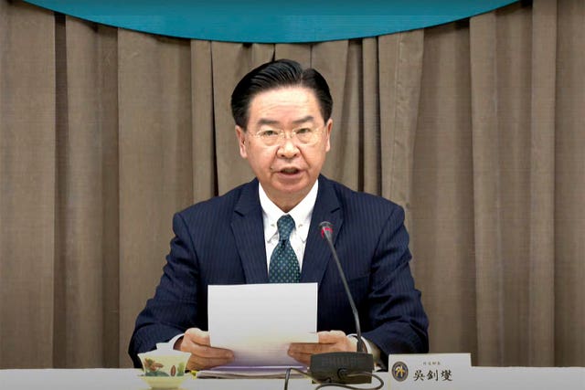 Taiwan foreign minister Joseph Wu speaks following the announcement