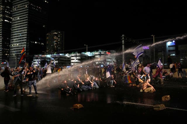 Water cannon deployed