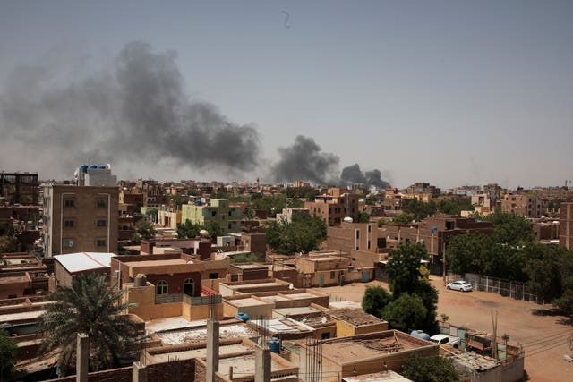 Smoke is seen in Khartoum, Sudan