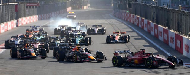 Charles Leclerc led the cars away at the start