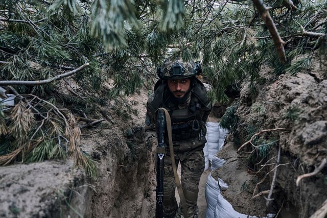 A Ukrainian soldier in a trench