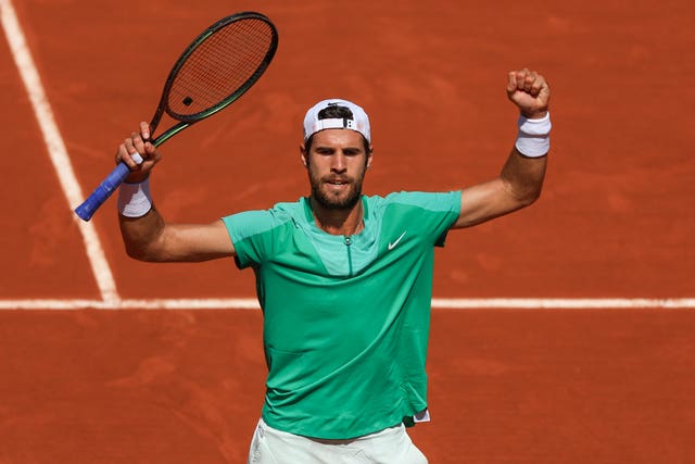 Karen Khachanov celebrates his French Open comeback