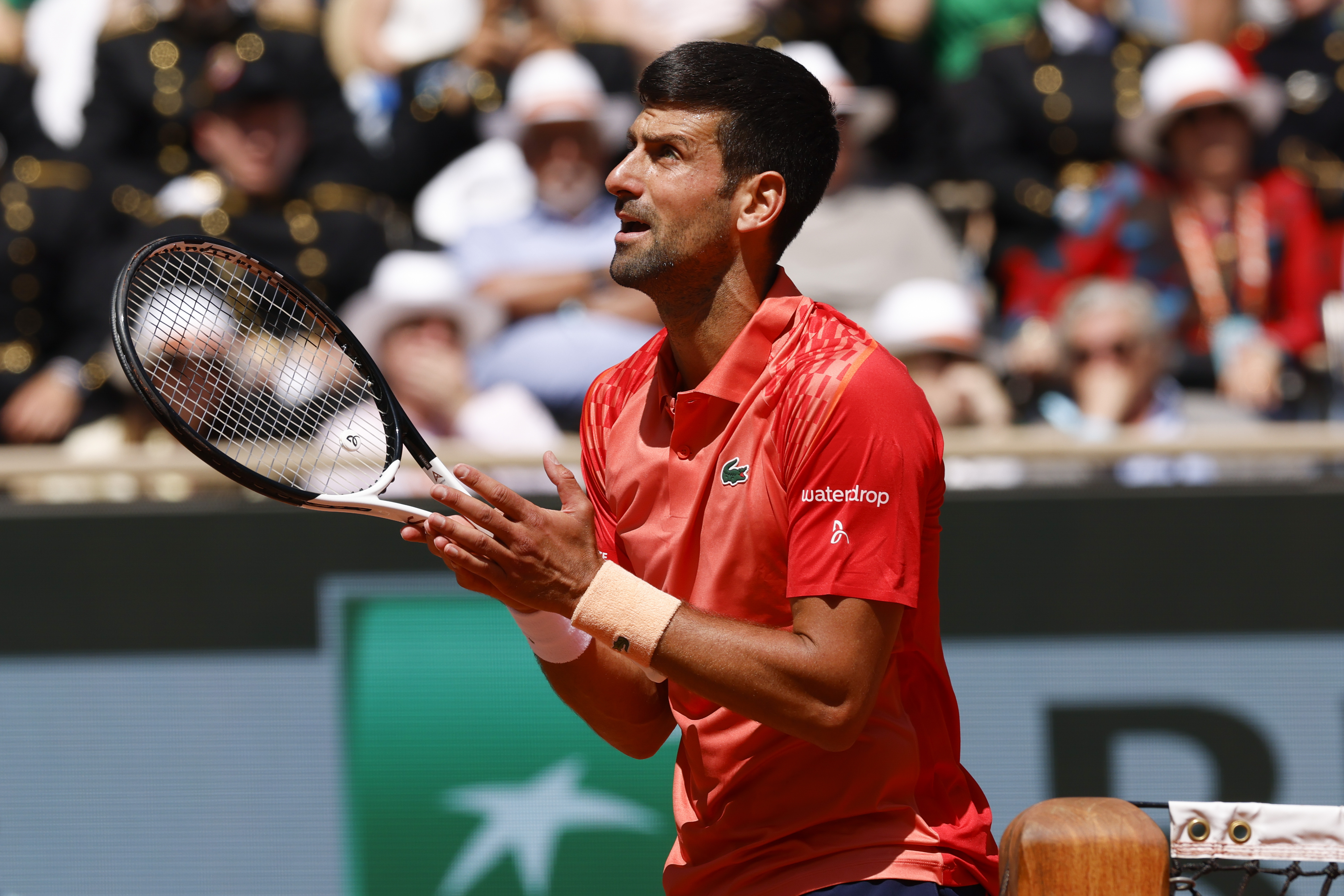 Novak Djokovic argues with the chair umpire