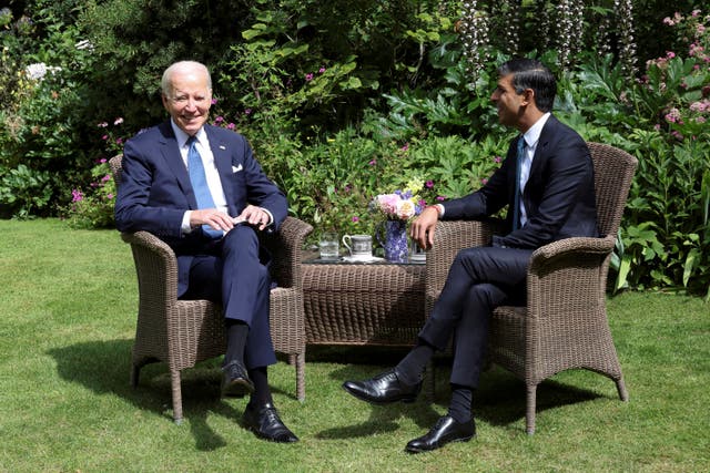 Mr Sunak and Mr Biden posed for pictures in the Downing Street garden