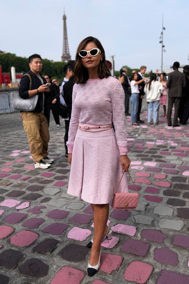 Jenna Coleman arrives for the Chanel Haute Couture Fall/winter 2023-2024 fashion collection