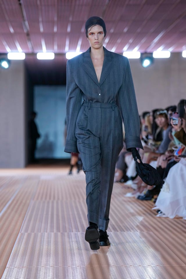 A model wears a creation as part of the Prada women's Spring Summer 2024 collection presented in Milan, Italy, Thursday, Sept. 21, 2023