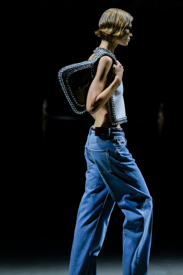 A model wears a creation as part of the Gucci women's Spring Summer 2024 collection presented in Milan, Italy
