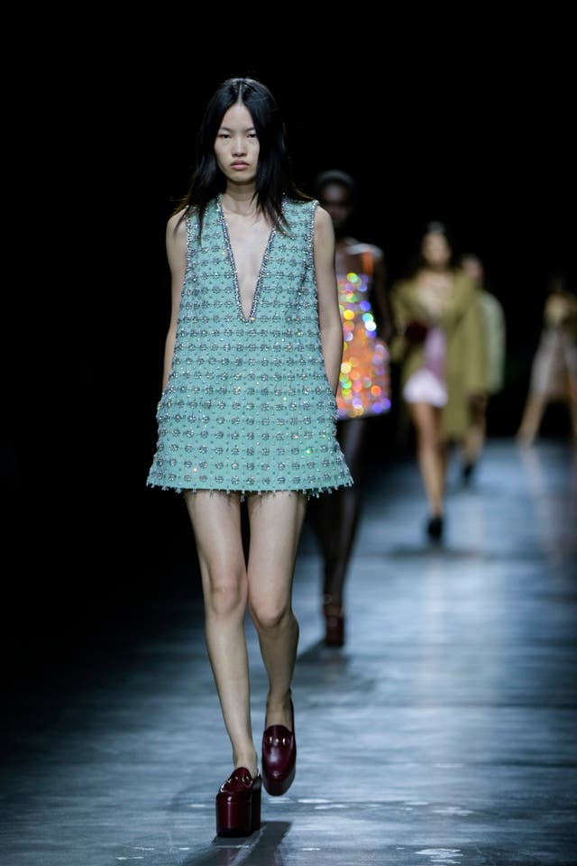 A model wears a creation as part of the Gucci women's Spring Summer 2024 collection presented in Milan, Italy