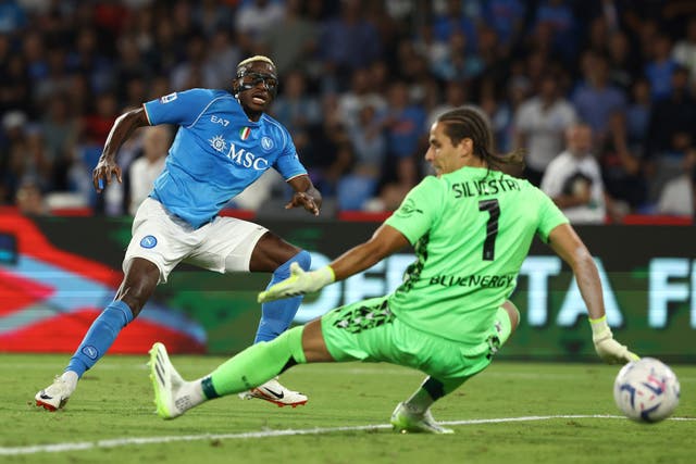 Napoli’s Victor Osimhen, left, scores for Napoli
