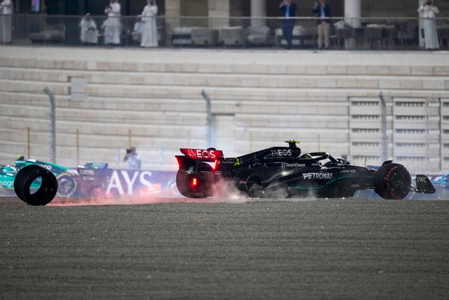 Hamilton's wheel came off in the collision