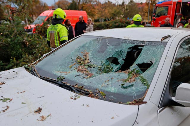 A windshield destroyed by the storm