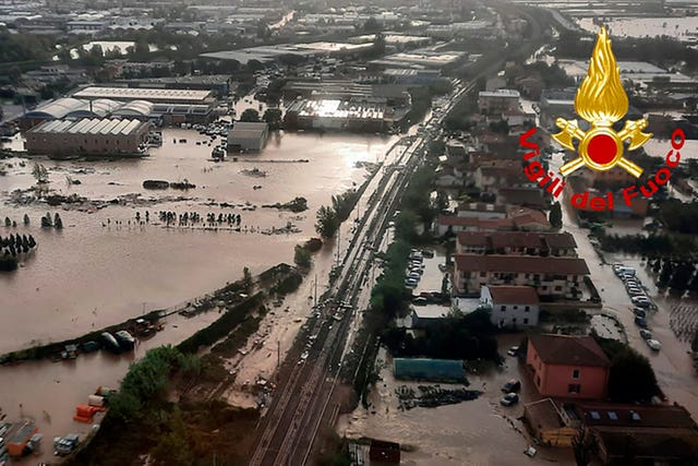 An aerial view of the Prato area after floods hit Tuscany