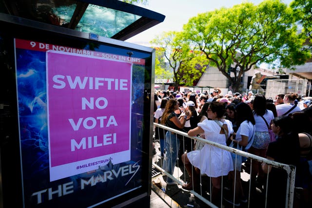 A sign outside the stadium in Buenos Aires