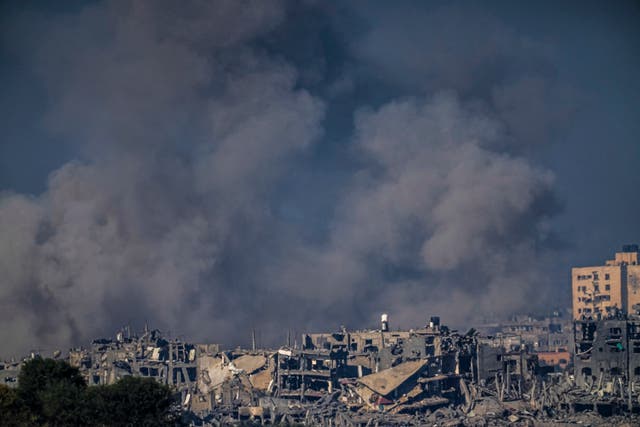 Smoke rises after an Israeli strike on the Gaza Strip on Saturday 