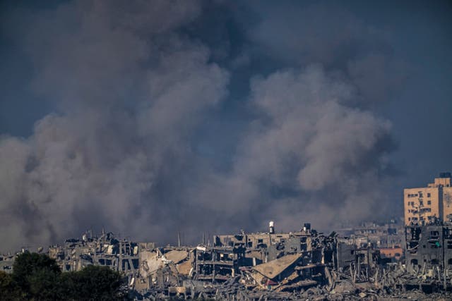 Smoke rises after an Israeli strike on the Gaza Strip on Saturday