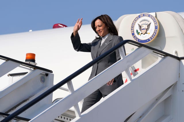 Kamala Harris arrives at Al Maktoum International Airport