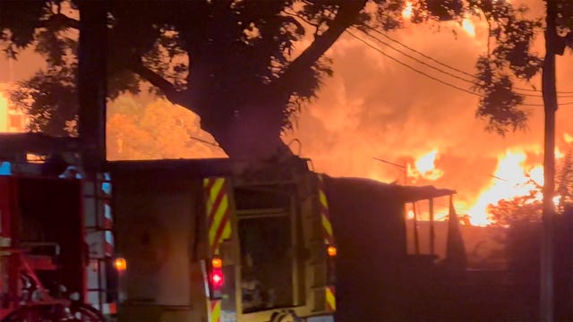 Firefighters tackling the blaze on Monday