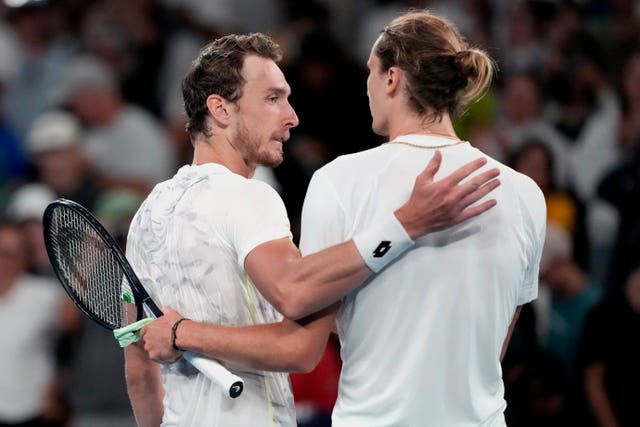 Alexander Zverev was made to work hard by Lukas Klein (left)