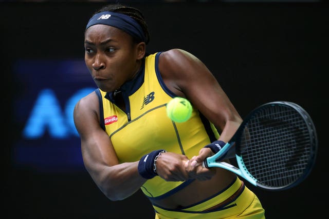Coco Gauff strikes a backhand