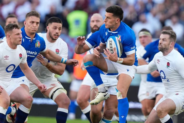 Italy’s Tommaso Allan takes a high ball in Rome 