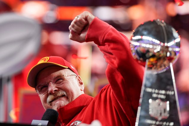 Kansas City Chiefs head coach Andy Reid celebrates