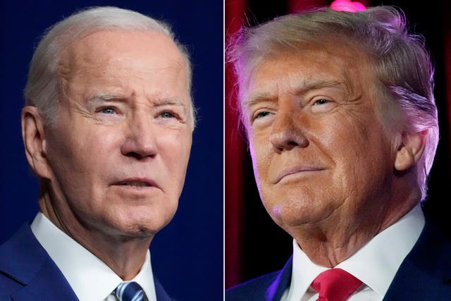 A composite picture of Joe Biden, left, and Donald Trump