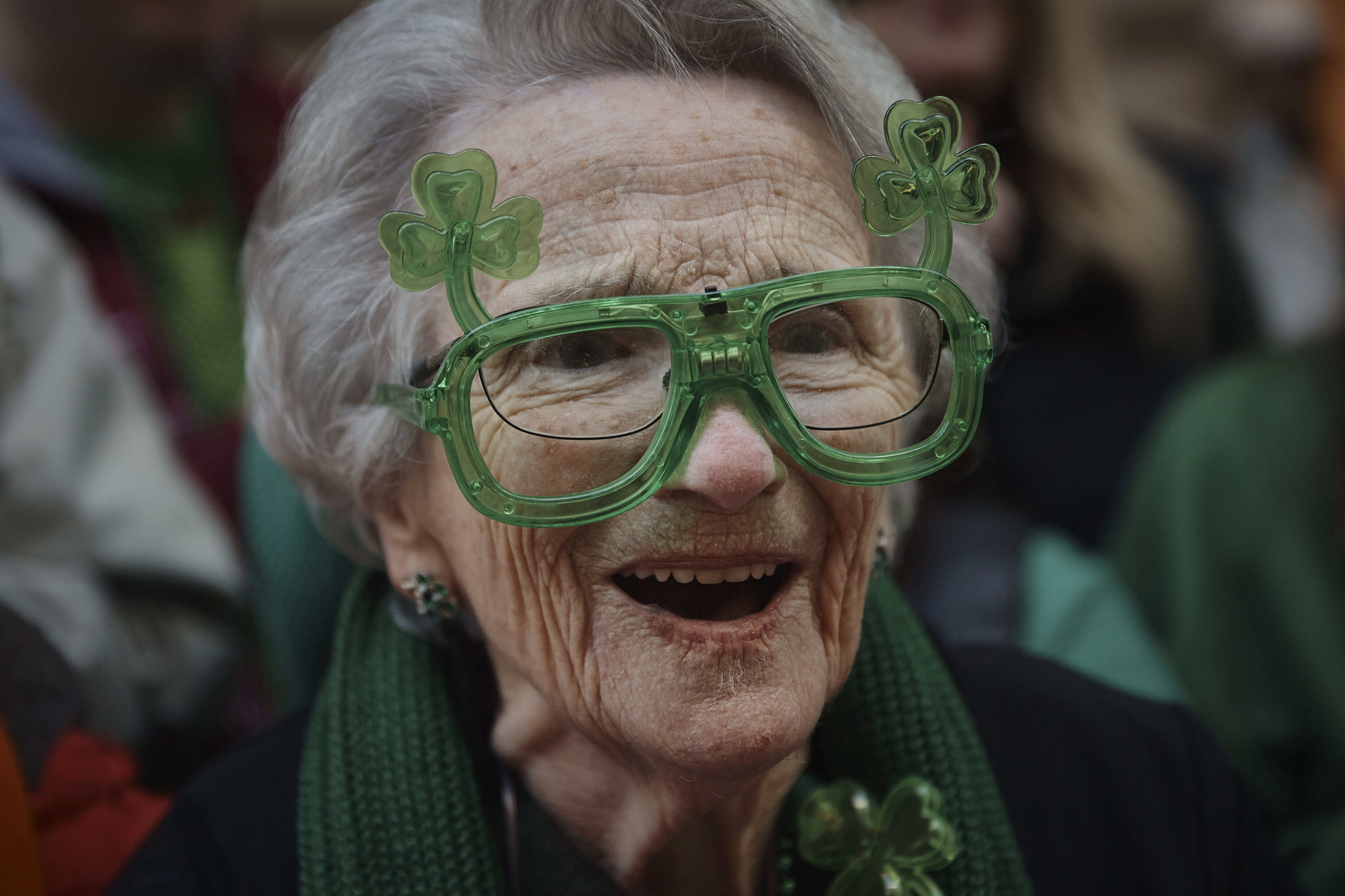 A woman celebrates St Patrick's Day