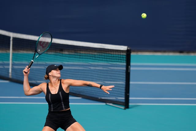Aryna Sabalenka practises in Miami on Wednesday