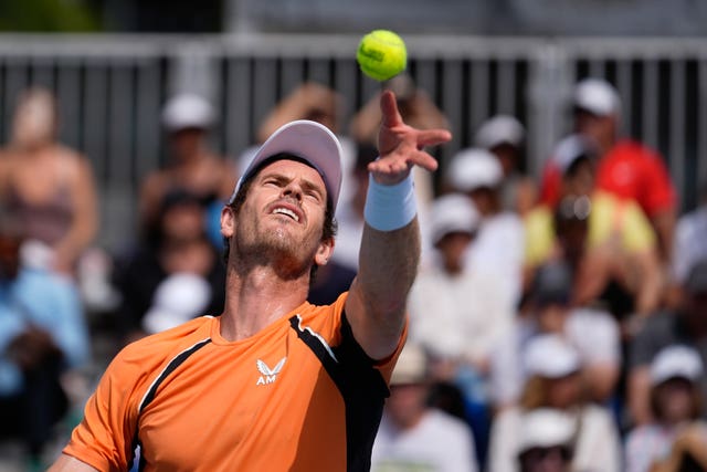 Andy Murray hits a serve 