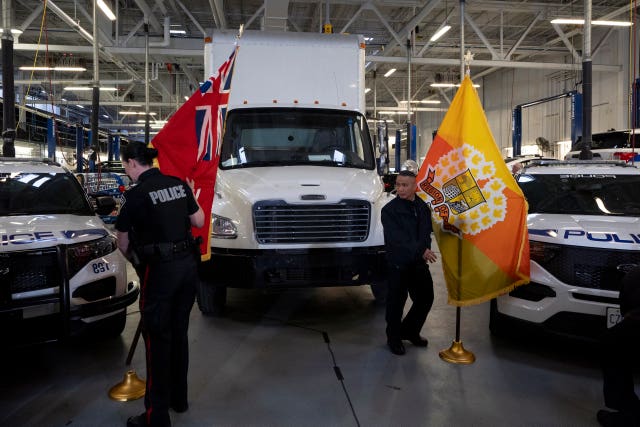 A truck used to transport stolen gold is displayed at a press conference regarding Project 24K a joint investigation into the theft of gold from Pearson International Airport, in Brampton, Ontario
