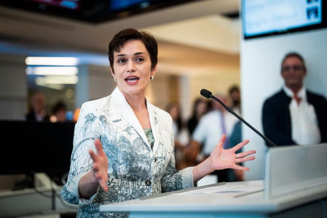 Evgenia Kara-Murza speaks after her husband was named a Pulitzer Prize winner earlier this month